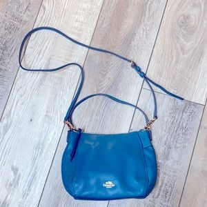 Coach teal small leather purse with gold hardware.